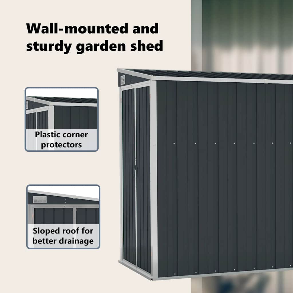 vidaXL Garden Shed | Anthracite | Galvanised steel, metal | Medium | Garden Shed