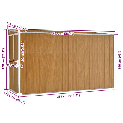 vidaXL Wall-mounted Garden Shed Brown 118x288x178 cm Galvanised Steel