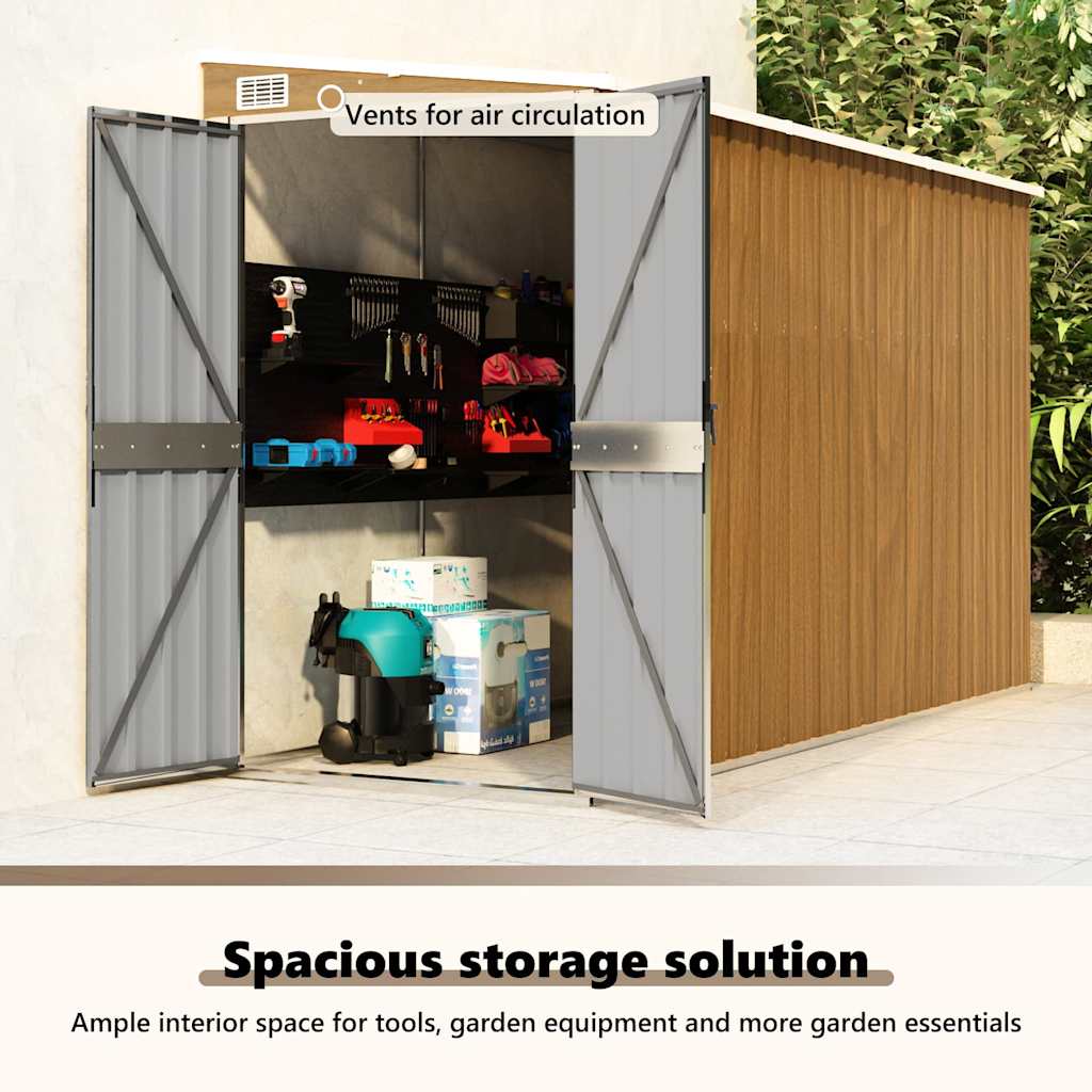 vidaXL Wall-mounted Garden Shed Brown 118x288x178 cm Galvanised Steel