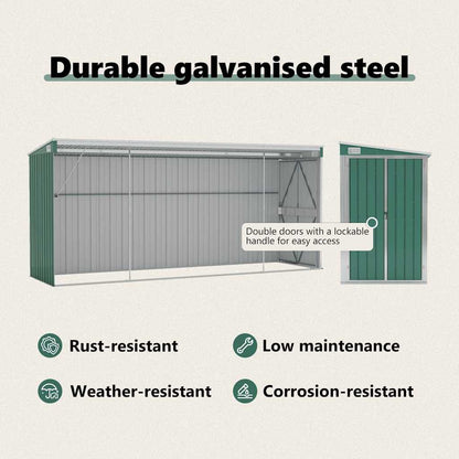 vidaXL Wall-mounted Garden Shed Green 118x382x178 cm Galvanised Steel
