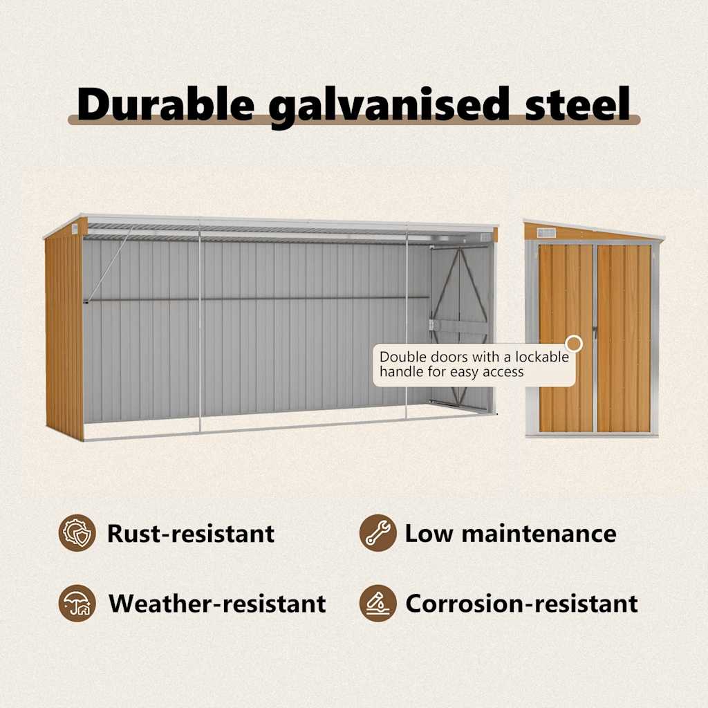 vidaXL Wall-mounted Garden Shed Brown 118x382x178 cm Galvanised Steel