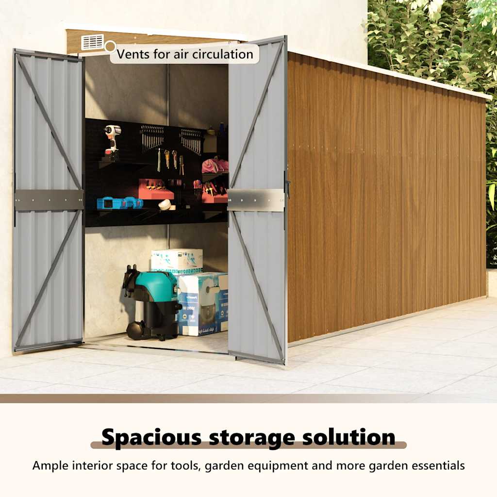 vidaXL Wall-mounted Garden Shed Brown 118x382x178 cm Galvanised Steel