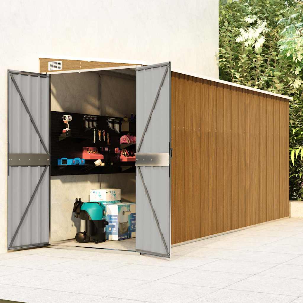 vidaXL Wall-mounted Garden Shed Brown 118x382x178 cm Galvanised Steel