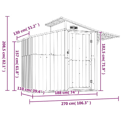 vidaXL Garden Shed Brown 270x130x208.5 cm Galvanised Steel