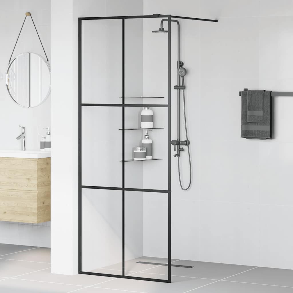 vidaXL Walk-in Shower Wall with Clear ESG Glass 80x195 cm Black