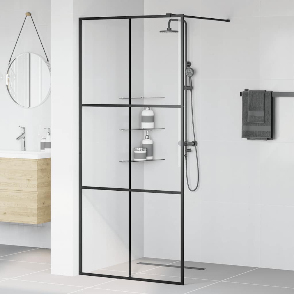 vidaXL Walk-in Shower Wall with Clear ESG Glass 90x195 cm Black