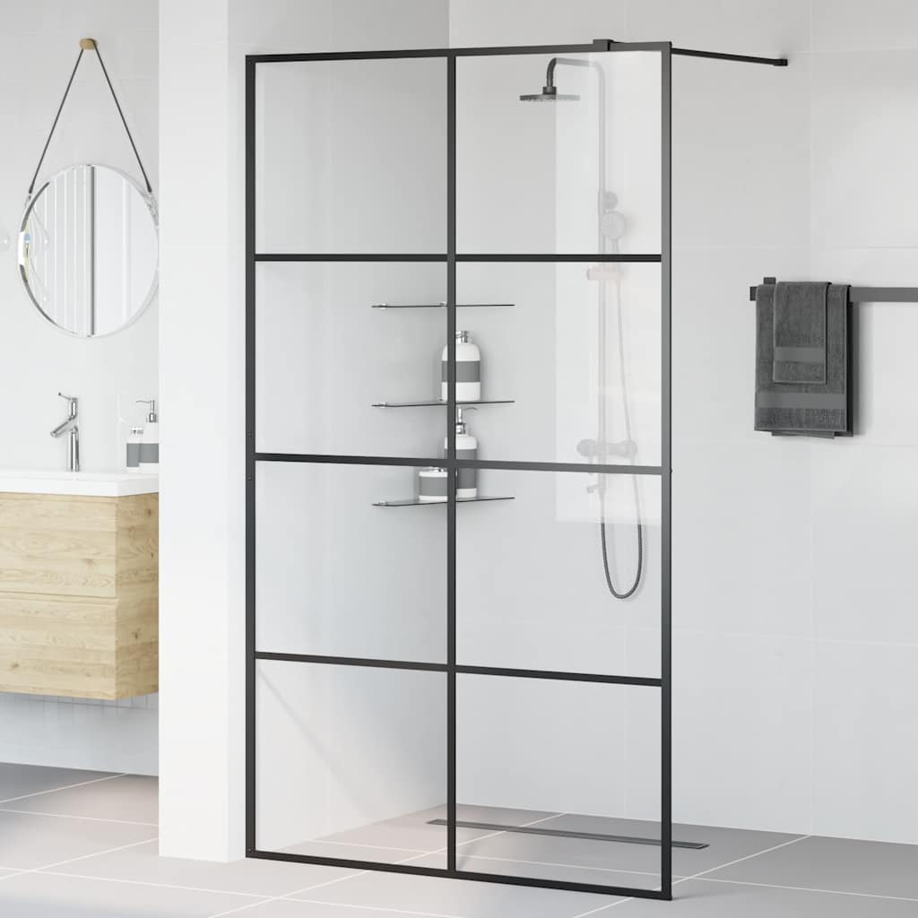 vidaXL Walk-in Shower Wall with Clear ESG Glass 115x195 cm Black