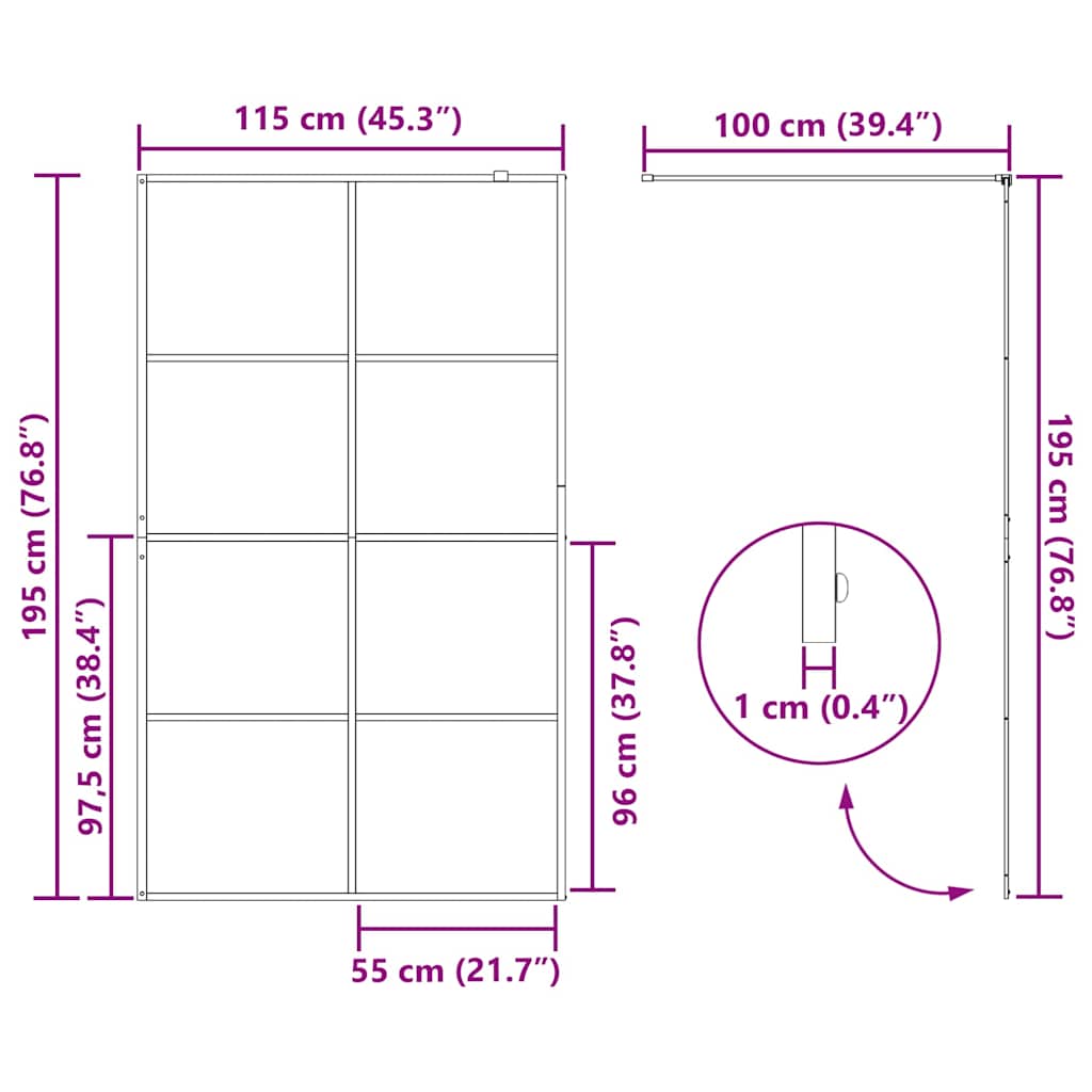 vidaXL Walk-in Shower Wall with Clear ESG Glass 115x195 cm Black