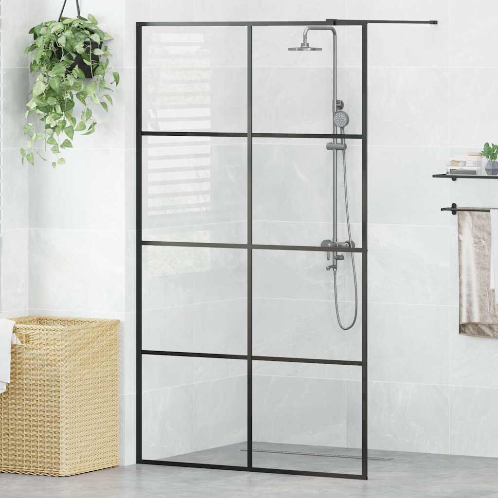 vidaXL Walk-in Shower Wall with Clear ESG Glass 115x195 cm Black