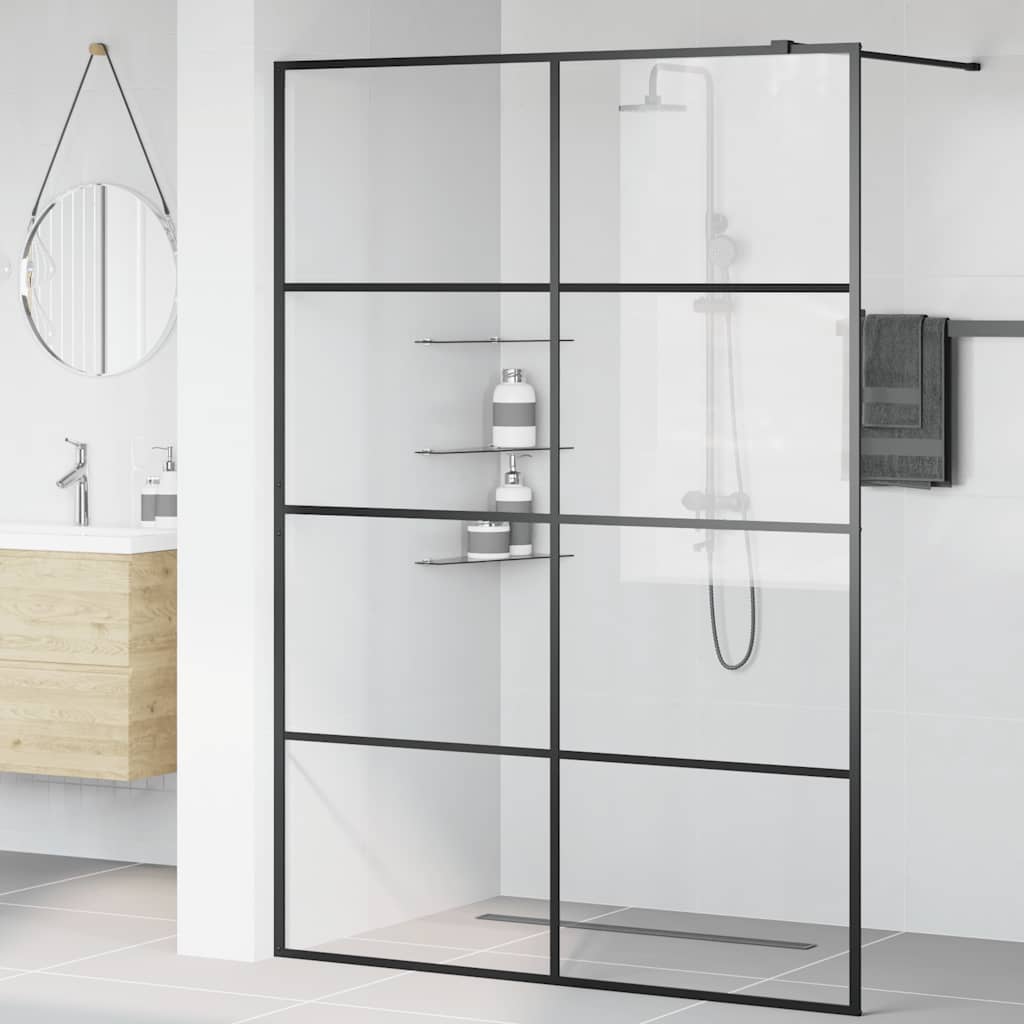vidaXL Walk-in Shower Wall with Clear ESG Glass 140x195 cm Black