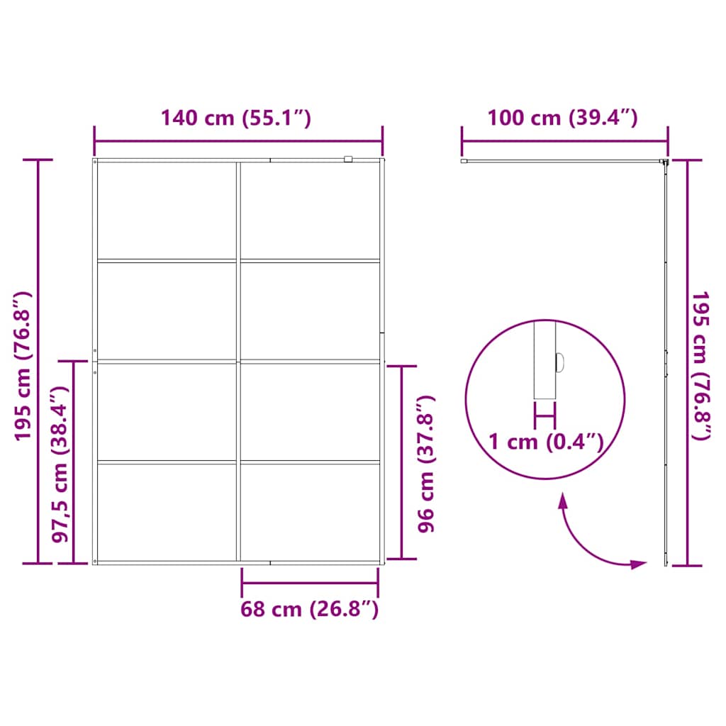vidaXL Walk-in Shower Wall with Clear ESG Glass 140x195 cm Black