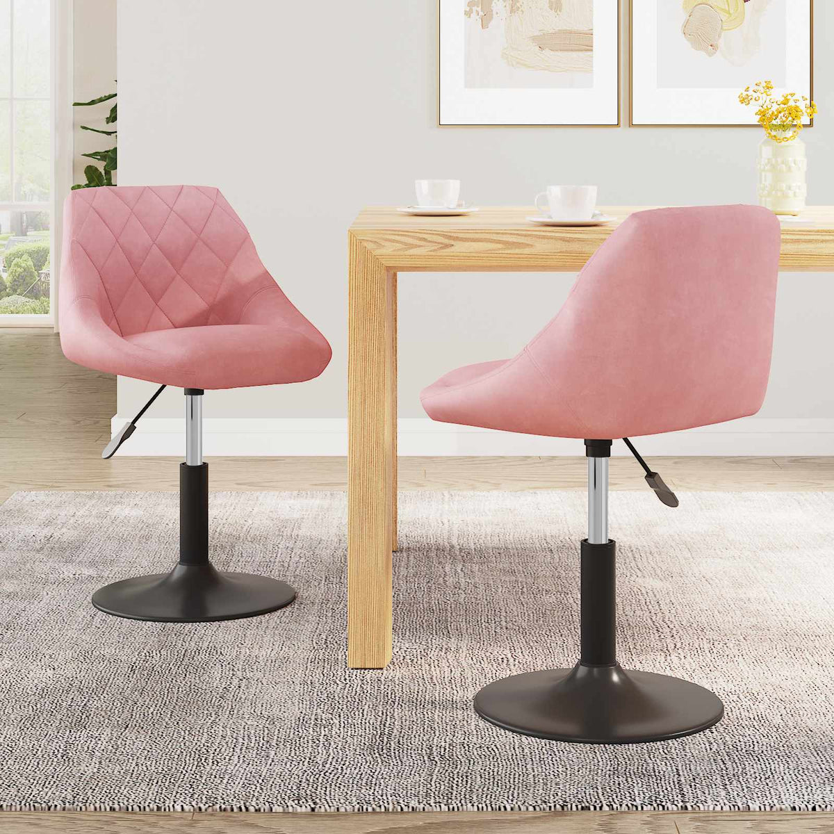 vidaXL Swivel Dining Chairs 2 pcs Pink Velvet