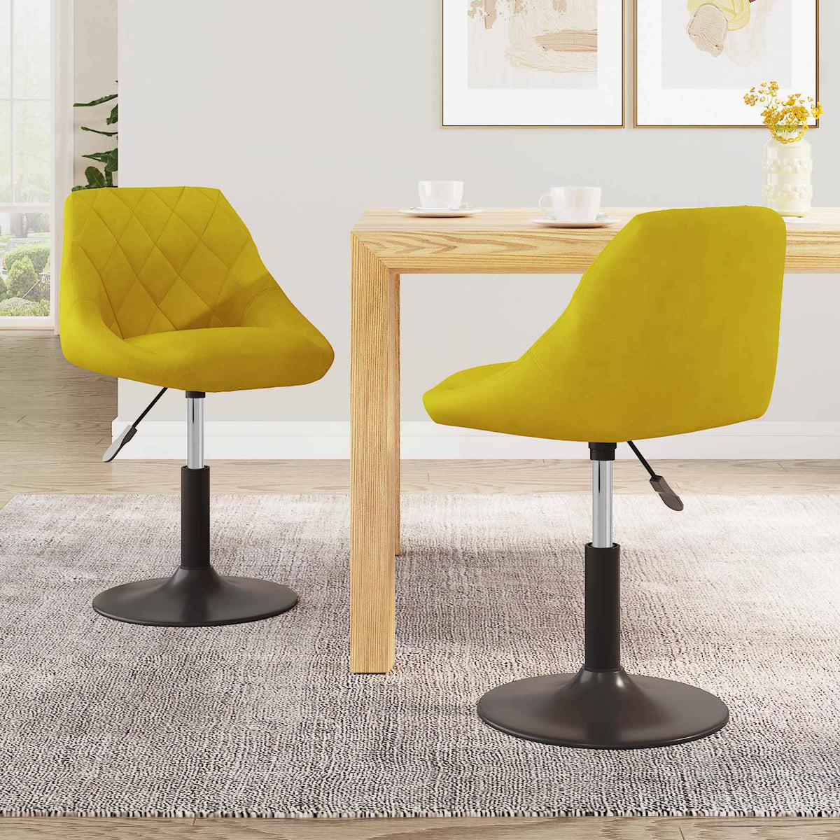 vidaXL Swivel Dining Chairs 2 pcs Mustard Yellow Velvet