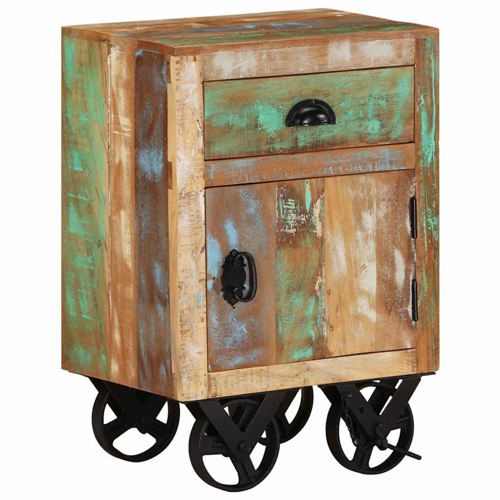 328316 vidaXL Bedside Cabinet with Wheels 40x30x57 cm Solid Reclaimed Wood