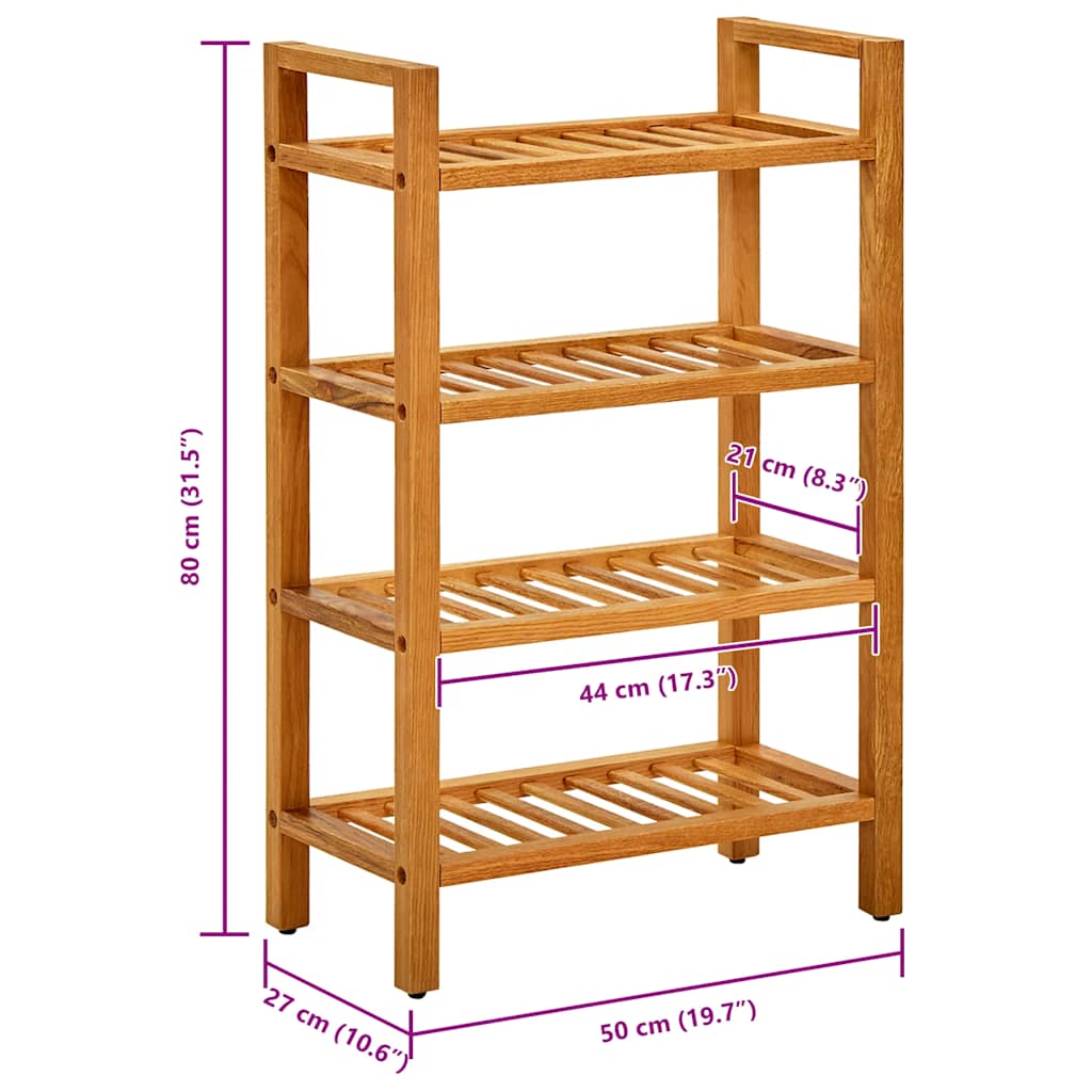 vidaXL Shoe Rack with 4 Shelves 50x27x80 cm Solid Oak Wood