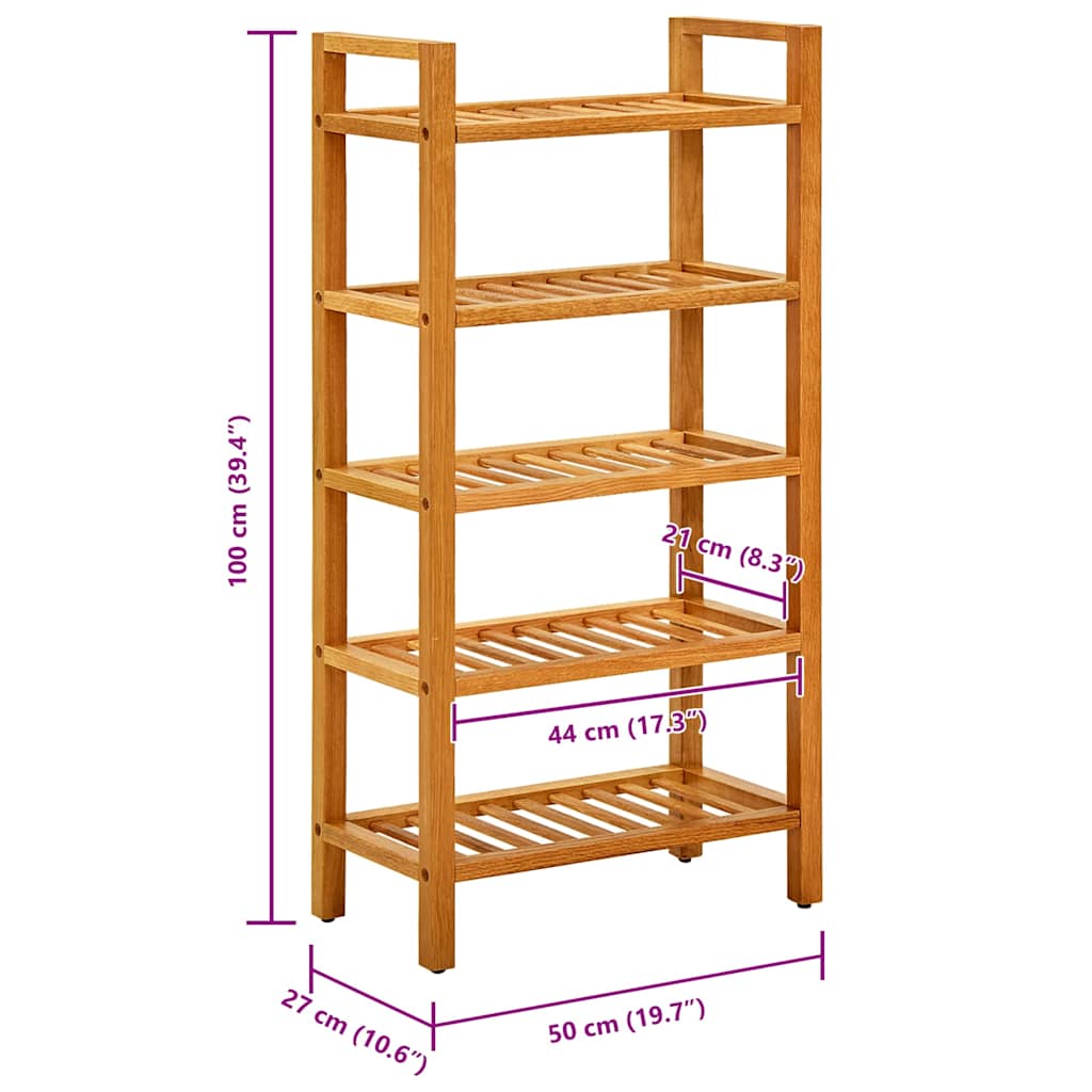 331747 vidaXL Shoe Rack with 5 Shelves 50x27x100 cm Solid Oak Wood