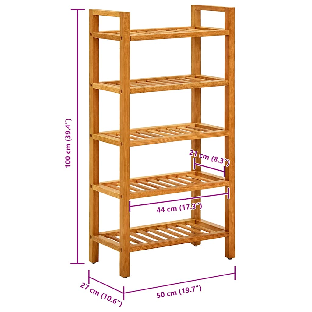 vidaXL Shoe Rack with 5 Shelves 50x27x100 cm Solid Oak Wood