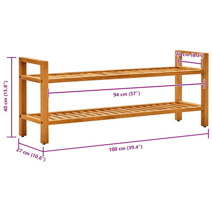 vidaXL Shoe Rack with 2 Shelves 100x27x40 cm Solid Oak Wood
