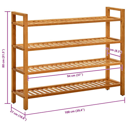 vidaXL Shoe Rack with 4 Shelves 100x27x80 cm Solid Oak Wood