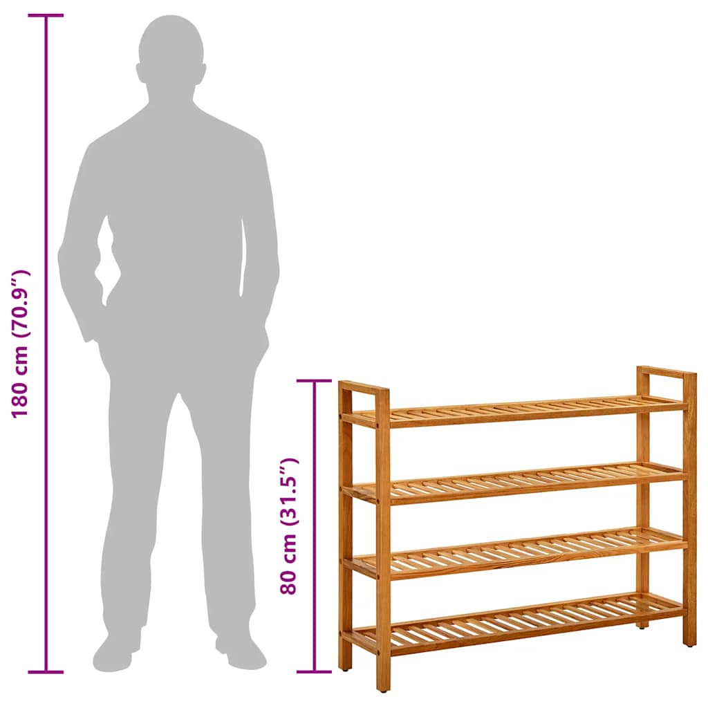 vidaXL Shoe Rack with 4 Shelves 100x27x80 cm Solid Oak Wood