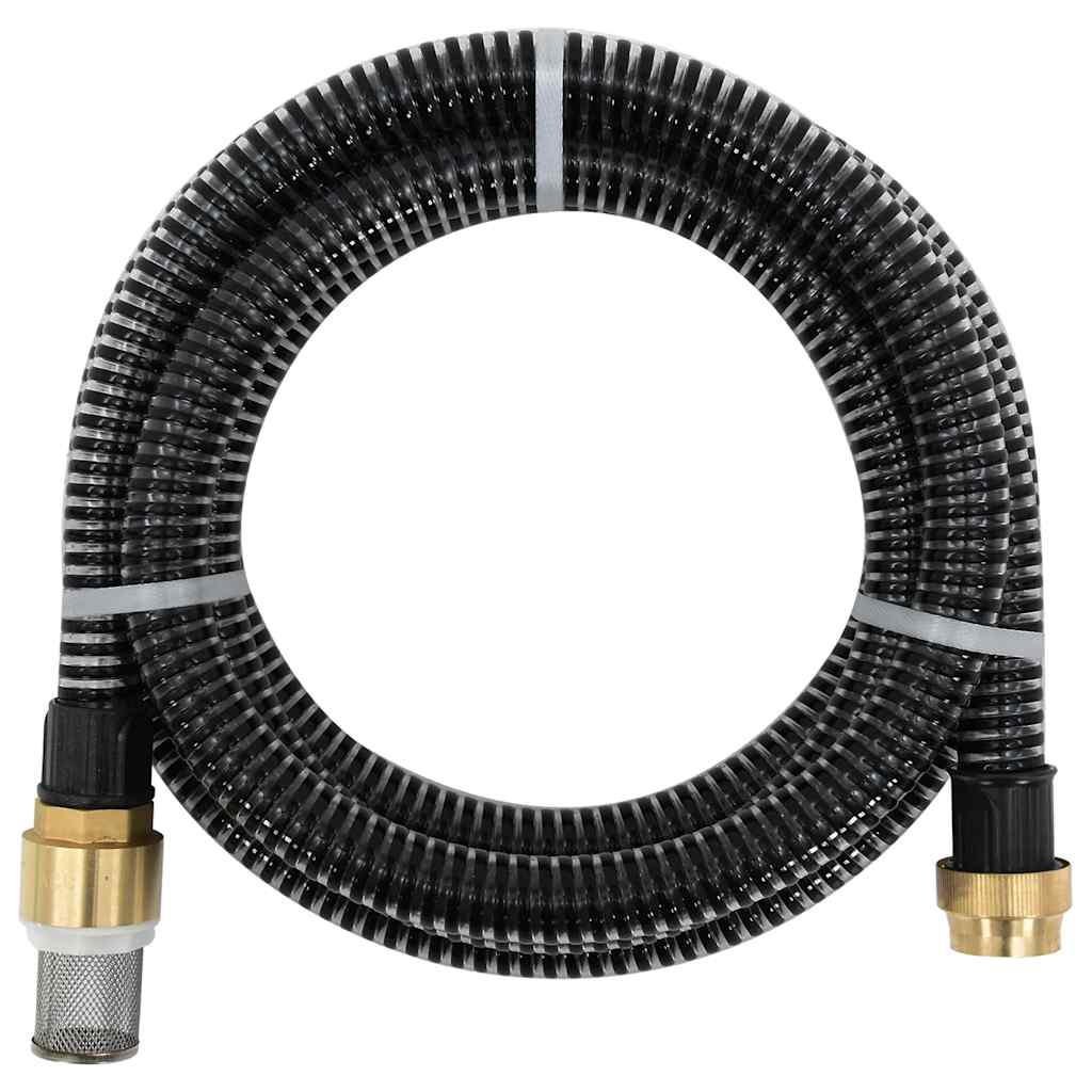 vidaXL Suction Hose with Brass Connectors Black 1.1" 15 m PVC