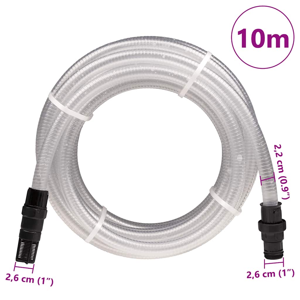 vidaXL Suction Hose with PVC Connectors Transparent 1" 10 m PVC