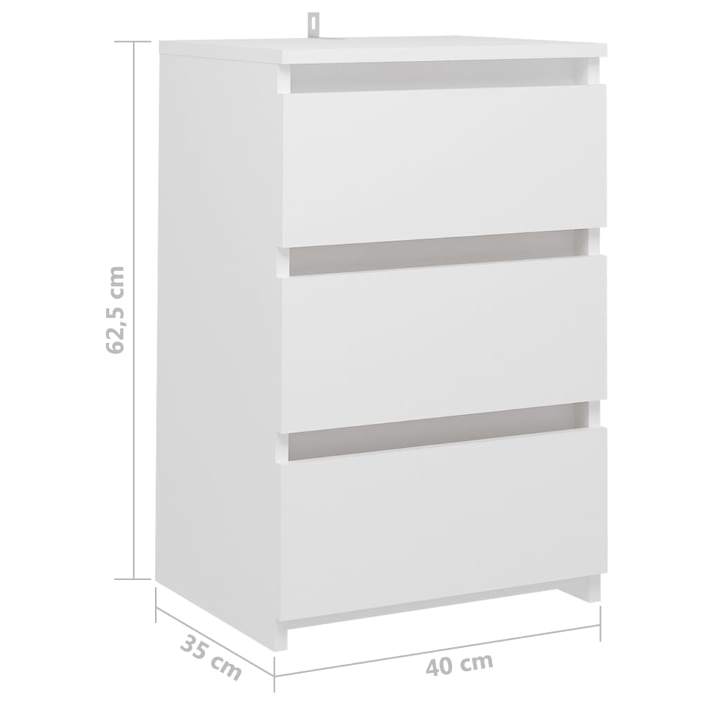 806211 vidaXL Bed Cabinet White 40x35x62,5 cm Engineered Wood