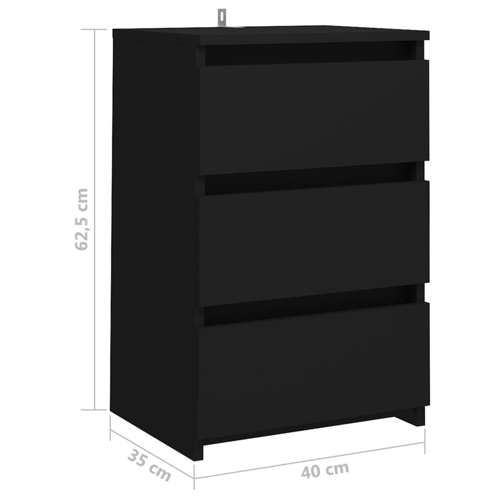 806213 vidaXL Bed Cabinet Black 40x35x62,5 cm Engineered Wood