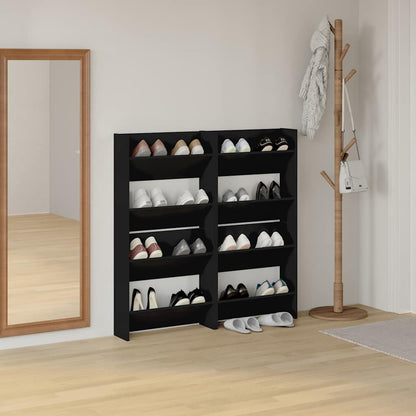 806719 vidaXL Wall Shoe Cabinets 4 pcs Black 60x18x60 cm Engineered Wood