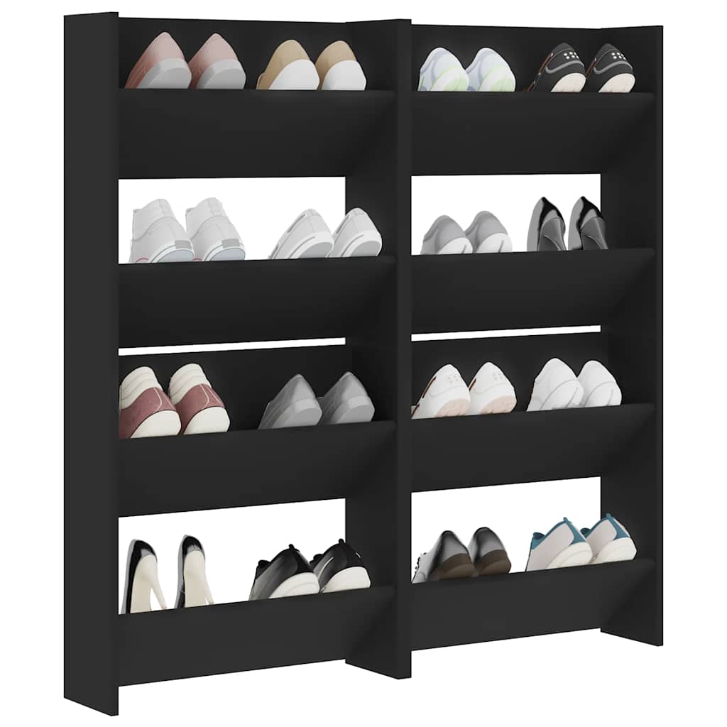 vidaXL Wall Shoe Cabinet | Set of 4 | Black | Engineered Wood | Medium
