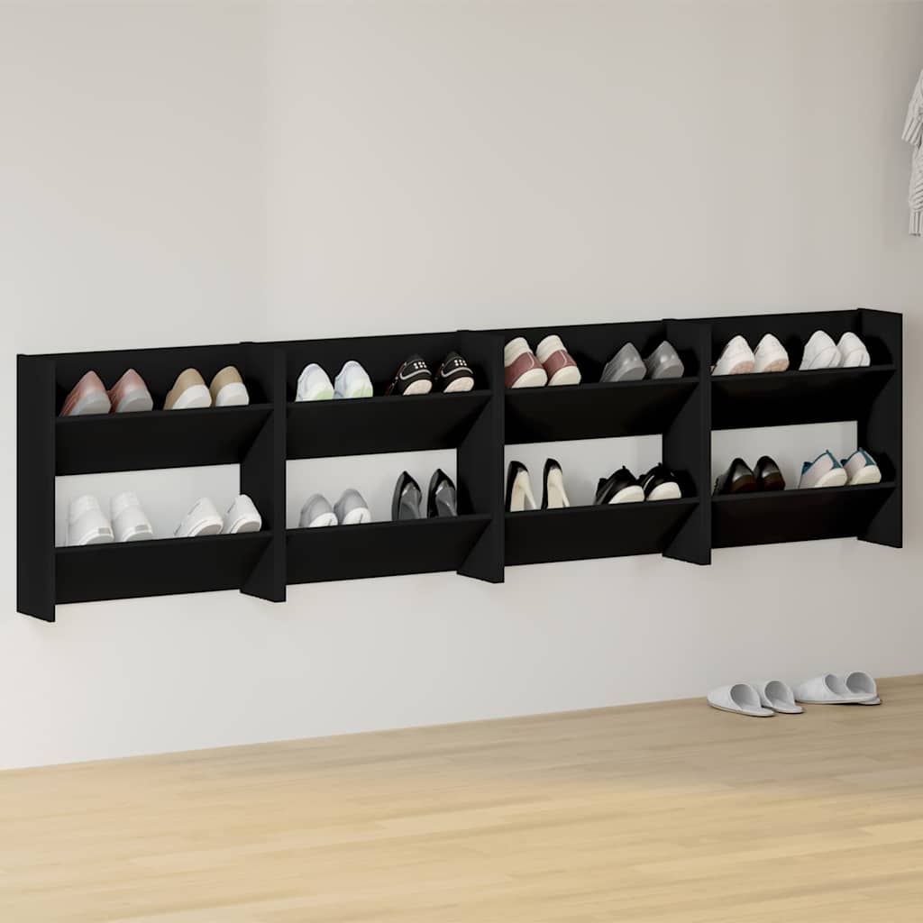 806719 vidaXL Wall Shoe Cabinets 4 pcs Black 60x18x60 cm Engineered Wood