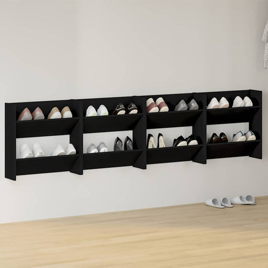 806719 vidaXL Wall Shoe Cabinets 4 pcs Black 60x18x60 cm Engineered Wood