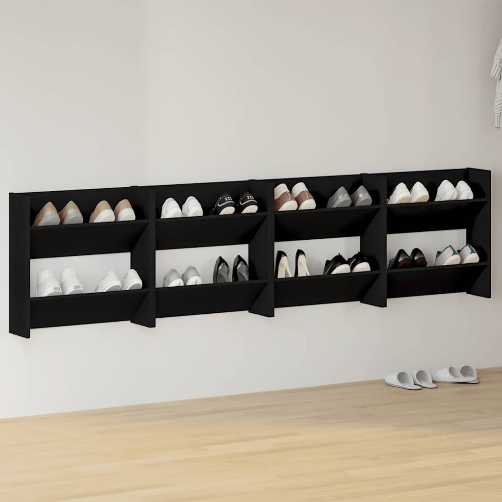 vidaXL Wall Shoe Cabinets 4 pcs Black 60x18x60 cm Engineered Wood