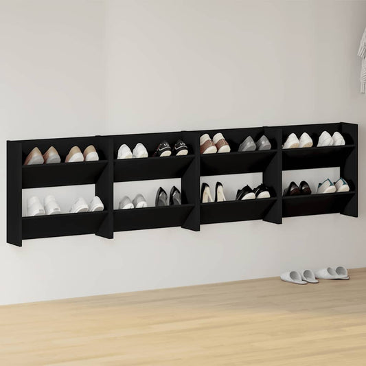 vidaXL Wall Shoe Cabinets 4 pcs Black 60x18x60 cm Engineered Wood