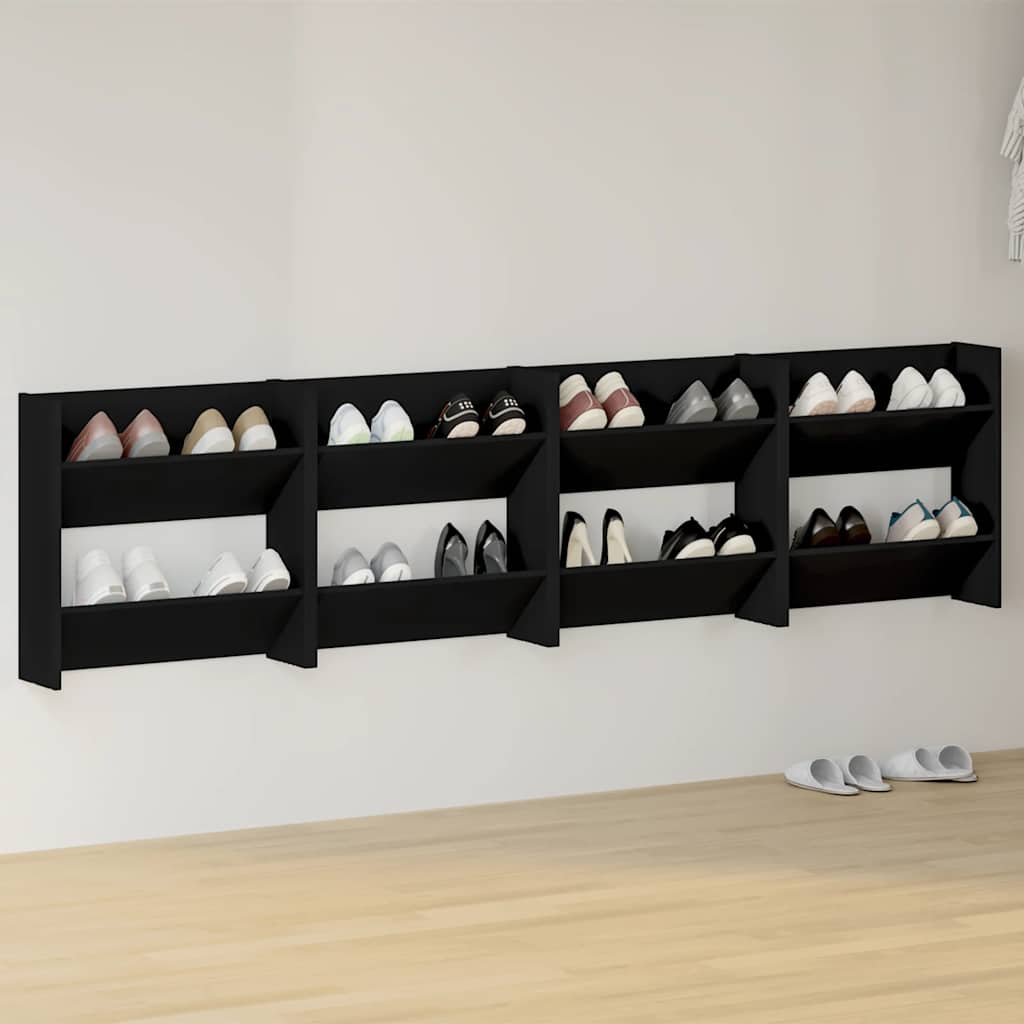 vidaXL Wall Shoe Cabinet | Set of 4 | Black | Engineered Wood | Medium