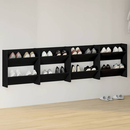 vidaXL Wall Shoe Cabinet | Set of 4 | Black | Engineered Wood | Medium