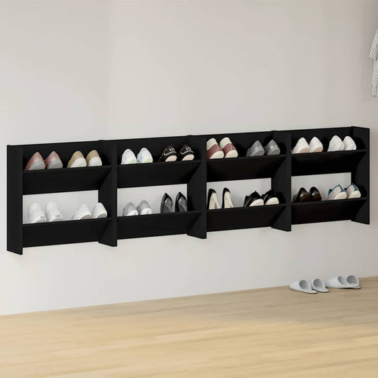 vidaXL Wall Shoe Cabinet | Set of 4 | Black | Engineered Wood | Medium