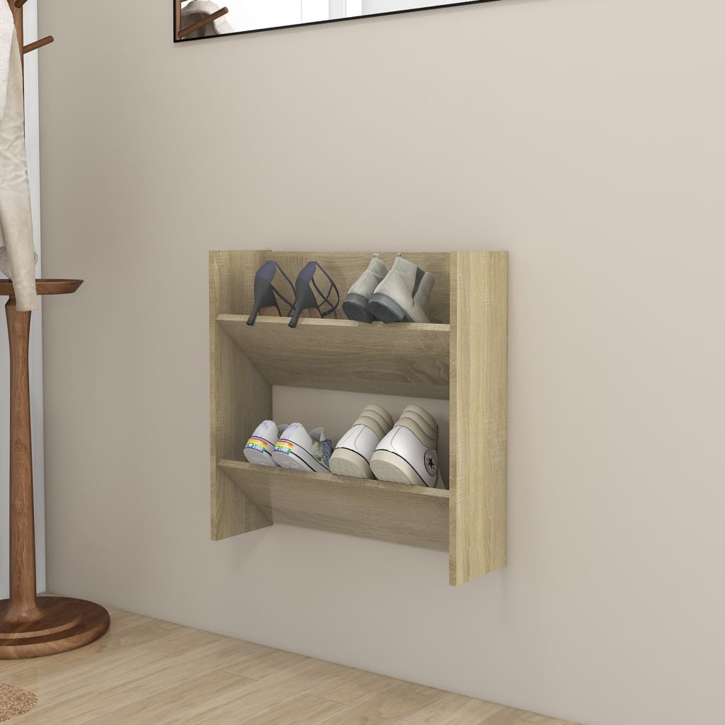 vidaXL Wall Shoe Cabinet Sonoma Oak 60x18x60 cm Engineered Wood