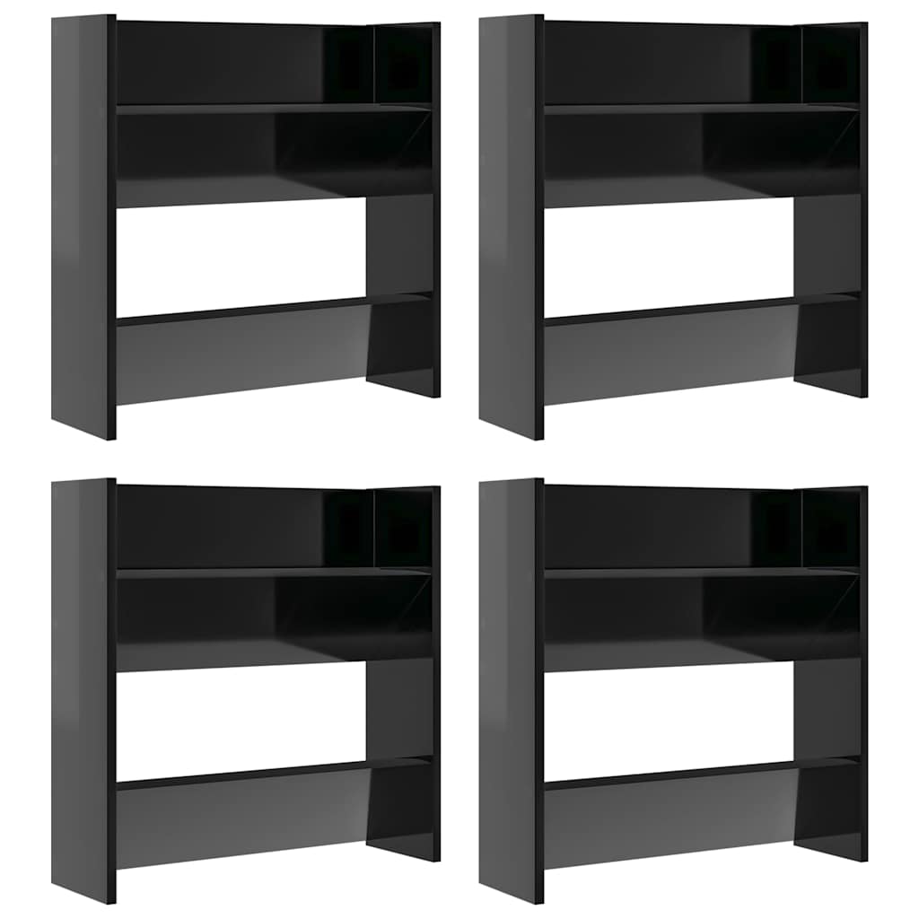 vidaXL Wall Shoe Cabinets 4 pcs High Gloss Black 60x18x60 cm