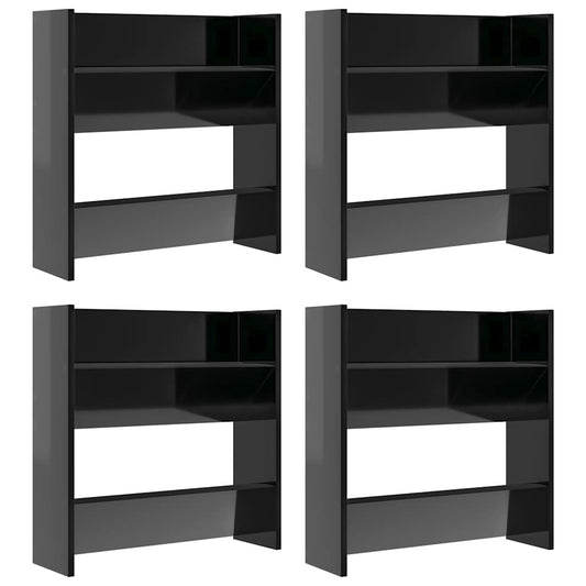 vidaXL Wall Shoe Cabinets 4 pcs High Gloss Black 60x18x60 cm
