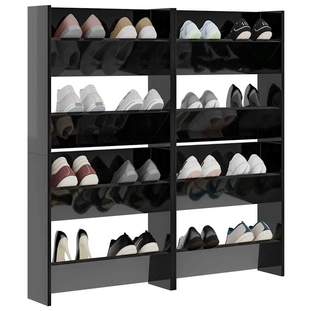 vidaXL Wall Shoe Cabinets 4 pcs High Gloss Black 60x18x60 cm