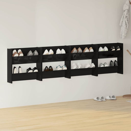 vidaXL Wall Shoe Cabinets 4 pcs High Gloss Black 60x18x60 cm Engineered Wood