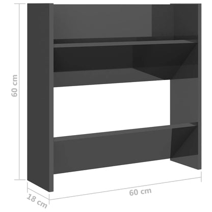 vidaXL Wall Shoe Cabinets 2 pcs High Gloss Grey 60x18x60 cm Engineered Wood