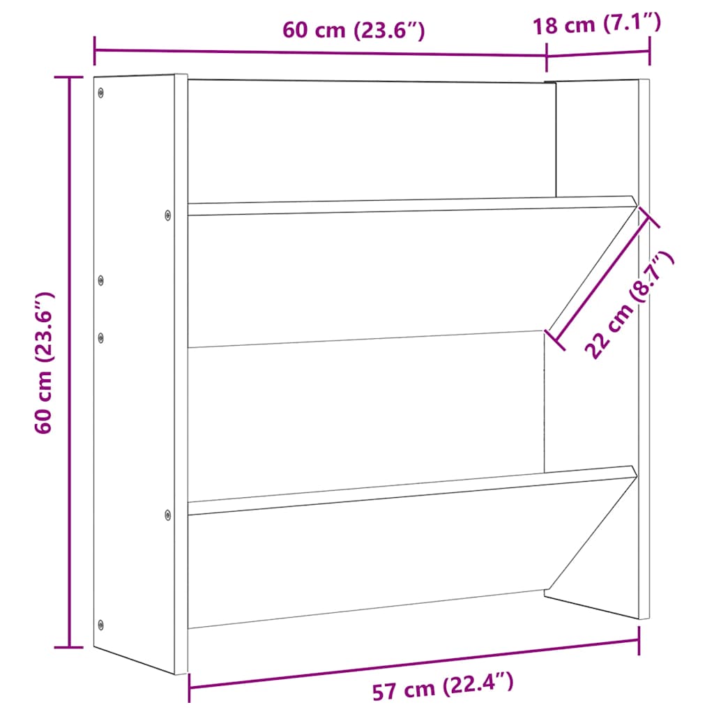 vidaXL Wall Shoe Cabinets 4 pcs High Gloss Grey 60x18x60 cm Engineered Wood