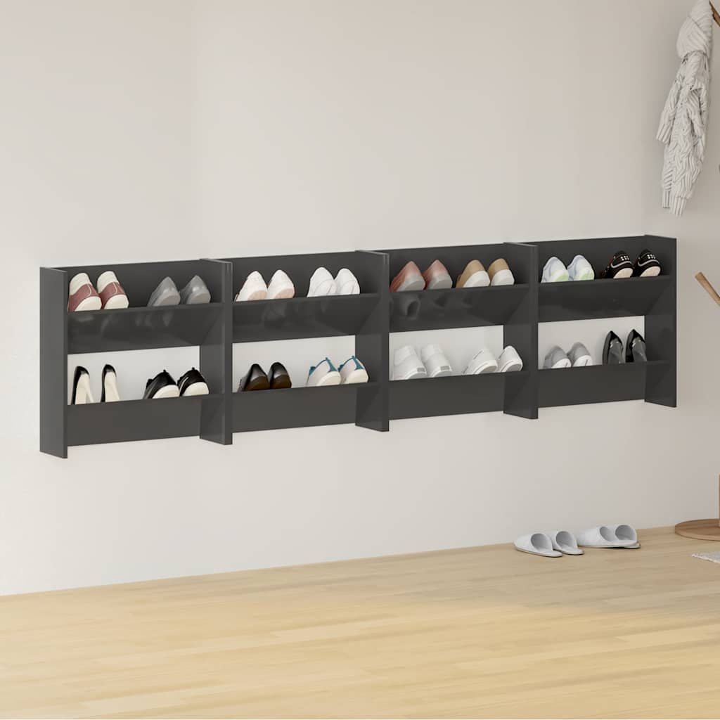 vidaXL Wall Shoe Cabinets 4 pcs High Gloss Grey 60x18x60 cm Engineered Wood