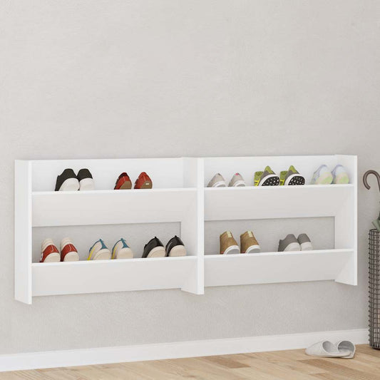 vidaXL Wall Shoe Cabinet 2 pcs White 80x18x60 cm Engineered Wood