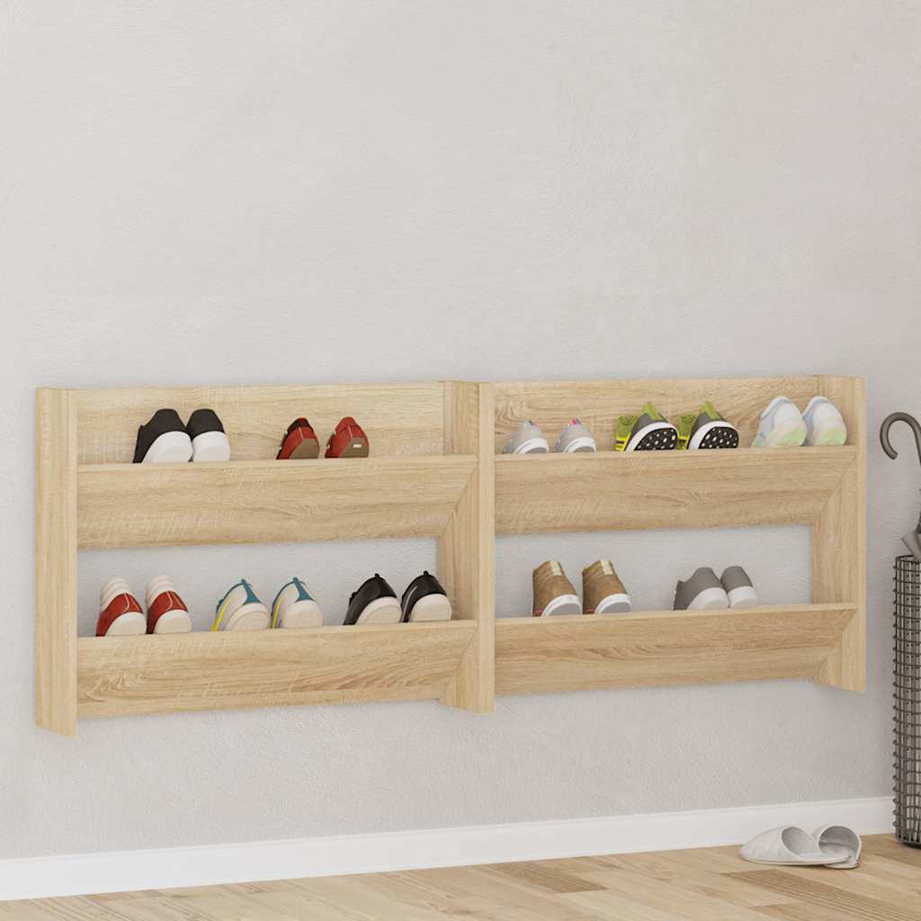 806748 vidaXL Wall Shoe Cabinets 2 pcs Sonoma Oak 80x18x60cm Engineered Wood