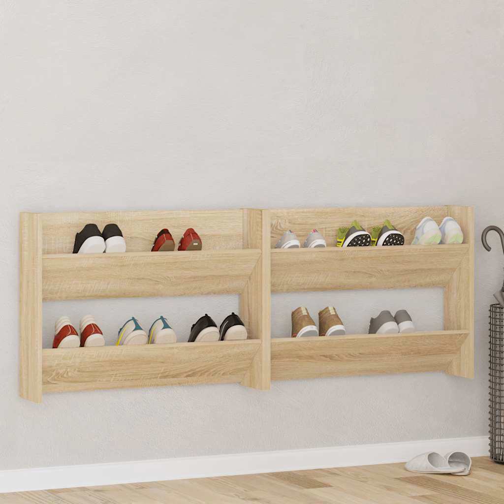 vidaXL Wall Shoe Cabinets 2 pcs Sonoma Oak 80x18x60cm Engineered Wood