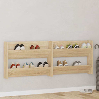 vidaXL Wall Shoe Cabinets 2 pcs Sonoma Oak 80x18x60cm Engineered Wood