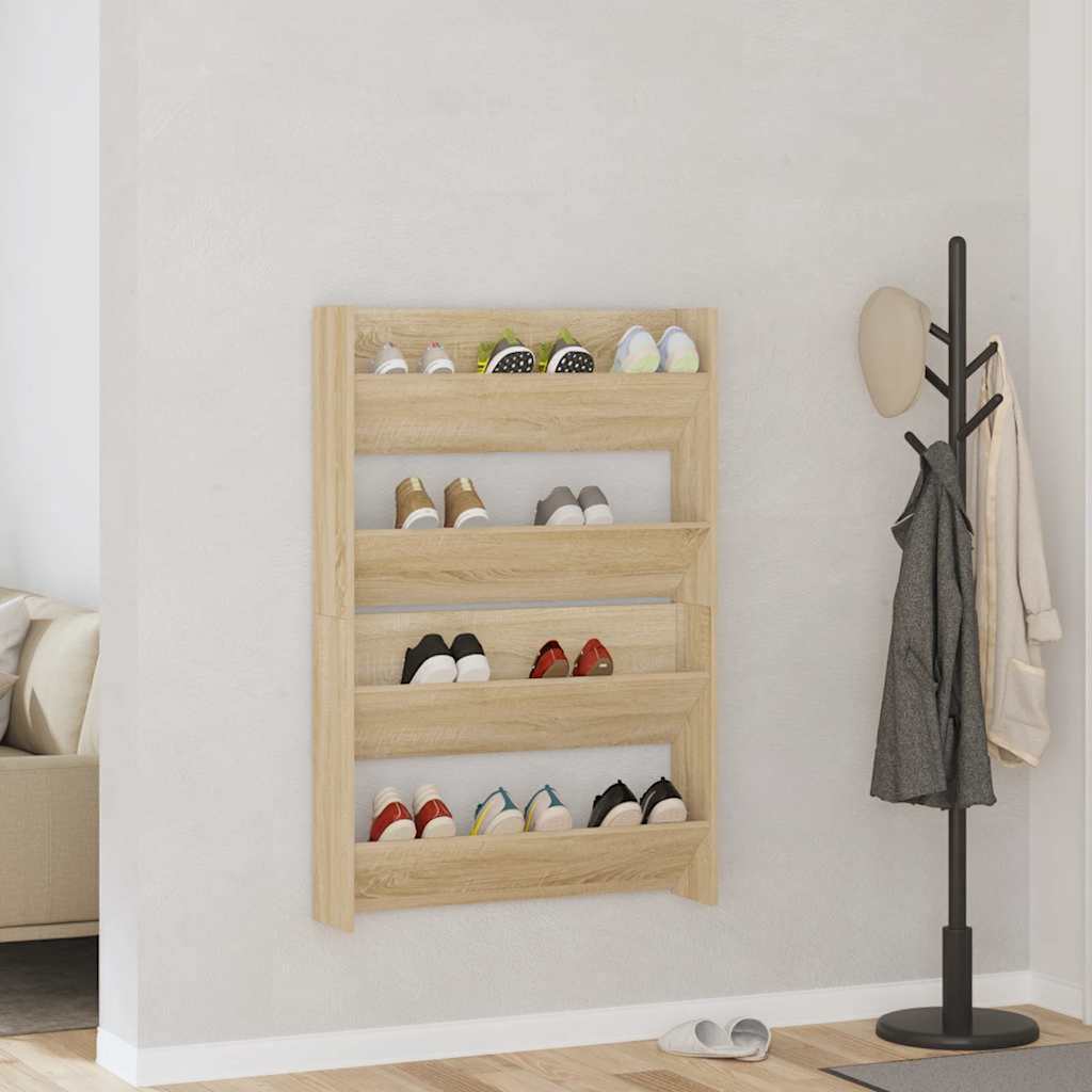 806748 vidaXL Wall Shoe Cabinets 2 pcs Sonoma Oak 80x18x60cm Engineered Wood